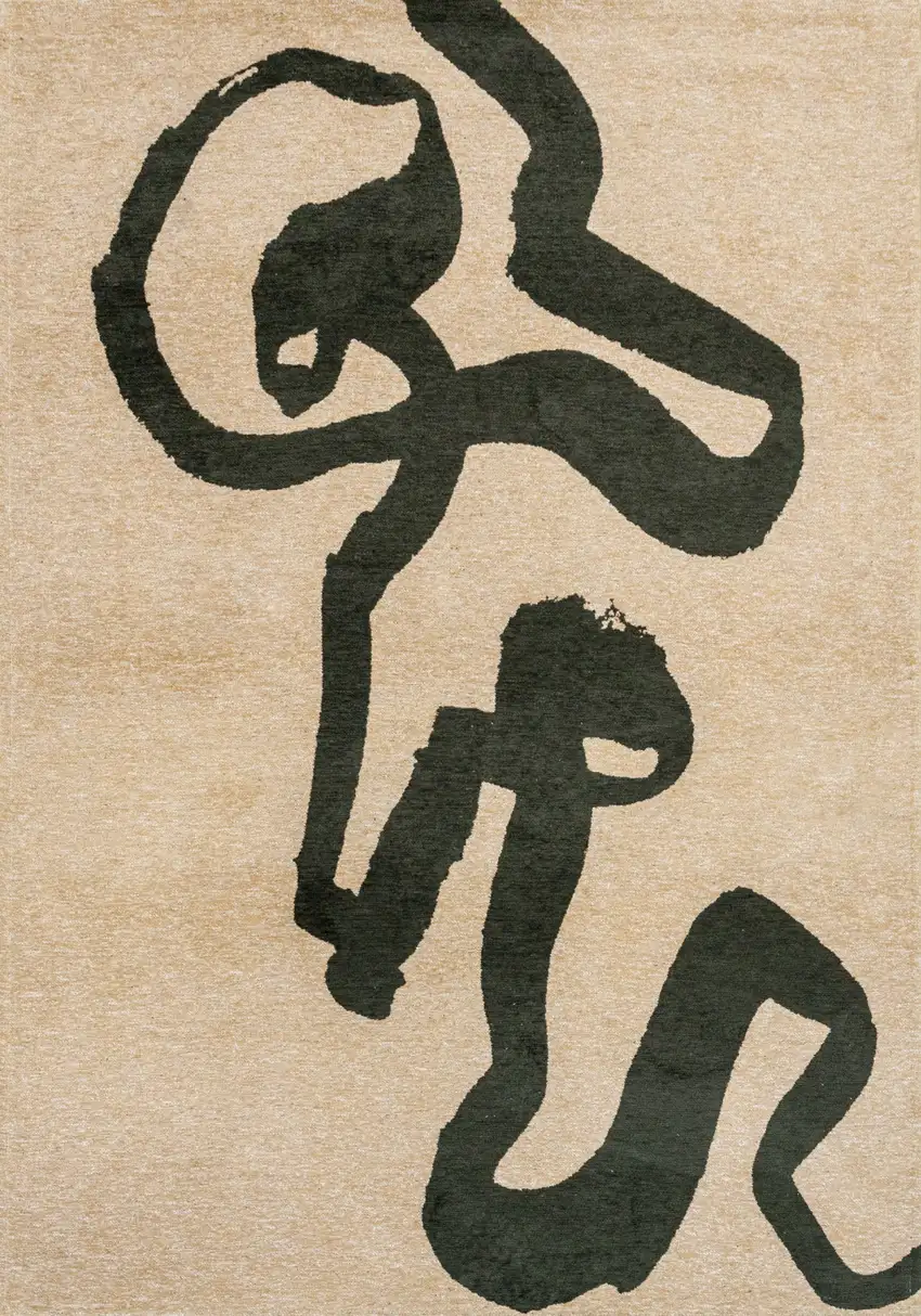 Beige And Green Abstract Washable Area Rug With UV Protection Photo 3