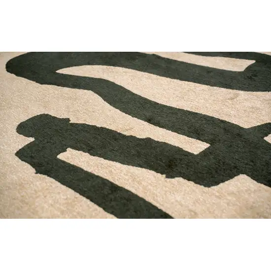 Beige And Green Abstract Washable Area Rug With UV Protection Photo 6