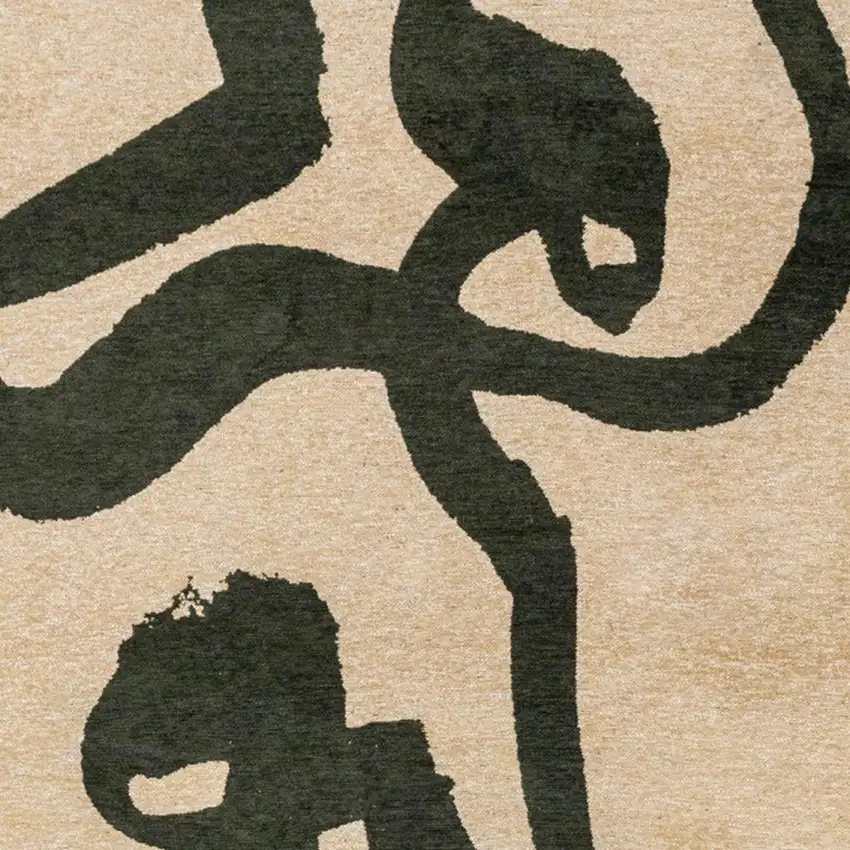 Beige And Green Abstract Washable Area Rug With UV Protection Photo 2