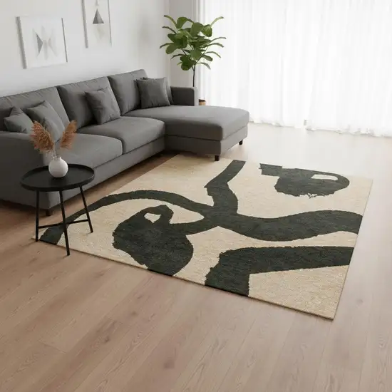 Beige And Green Abstract Washable Area Rug With UV Protection Photo 1