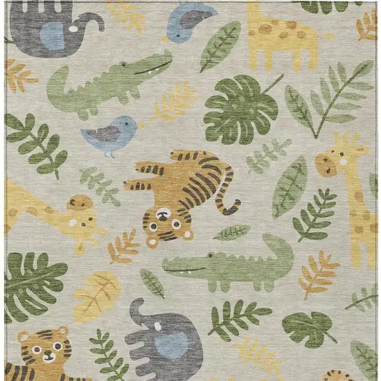 Beige And Green Abstract Washable Indoor Outdoor Area Rug Photo 3