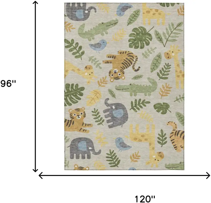 Beige And Green Abstract Washable Indoor Outdoor Area Rug Photo 6