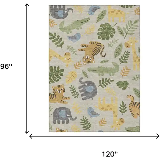 Beige And Green Abstract Washable Indoor Outdoor Area Rug Photo 6