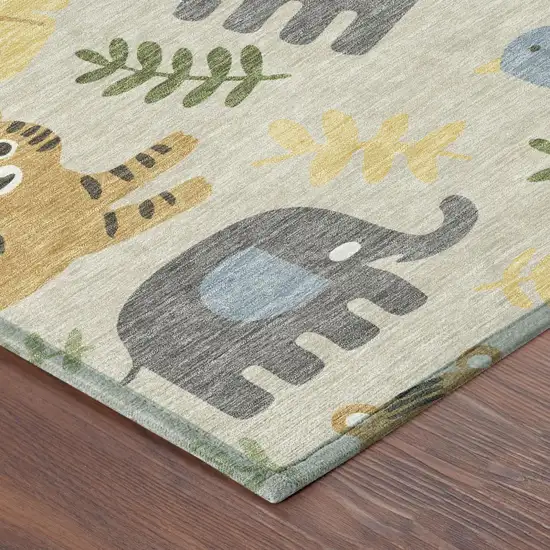 Beige And Green Abstract Washable Indoor Outdoor Area Rug Photo 4