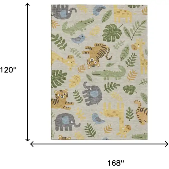 Beige And Green Abstract Washable Indoor Outdoor Area Rug Photo 6