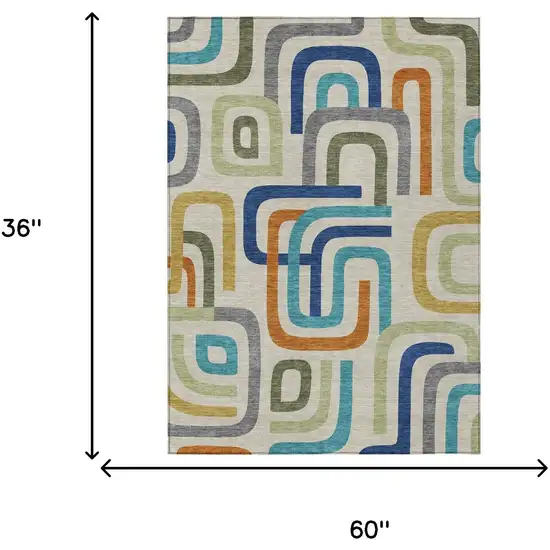 Beige And Green Geometric Washable Indoor Outdoor Area Rug Photo 7