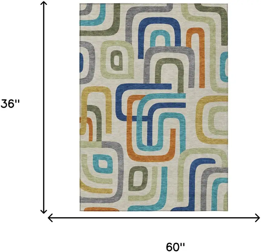 Beige And Green Geometric Washable Indoor Outdoor Area Rug Photo 7