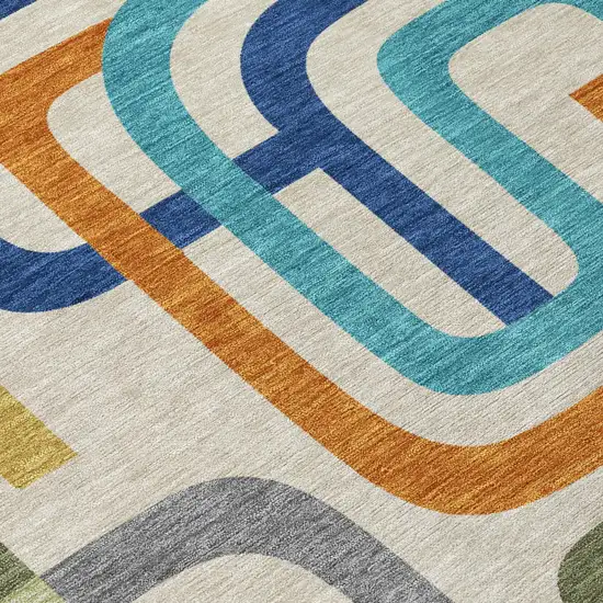 Beige And Green Geometric Washable Indoor Outdoor Area Rug Photo 6