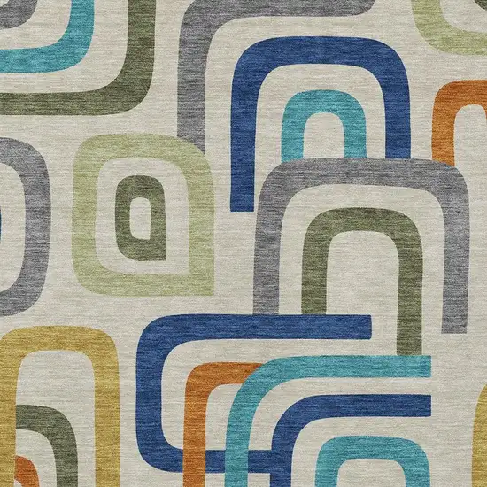 Beige And Green Geometric Washable Indoor Outdoor Area Rug Photo 3