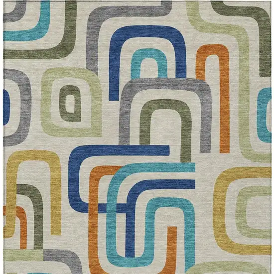 Beige And Green Geometric Washable Indoor Outdoor Area Rug Photo 4