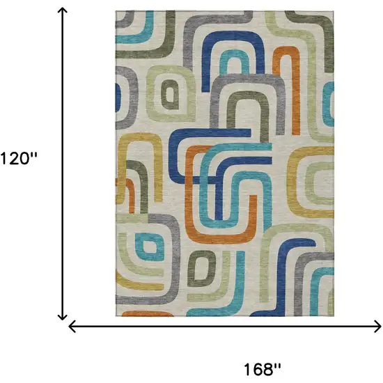Beige And Green Geometric Washable Indoor Outdoor Area Rug Photo 7