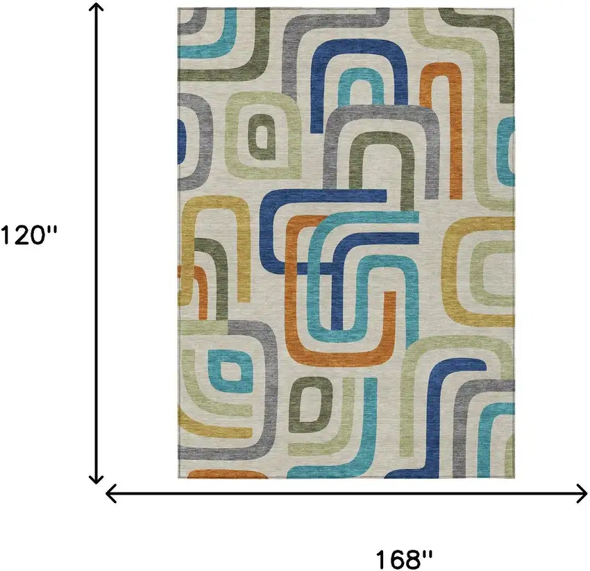 Beige And Green Geometric Washable Indoor Outdoor Area Rug Photo 7
