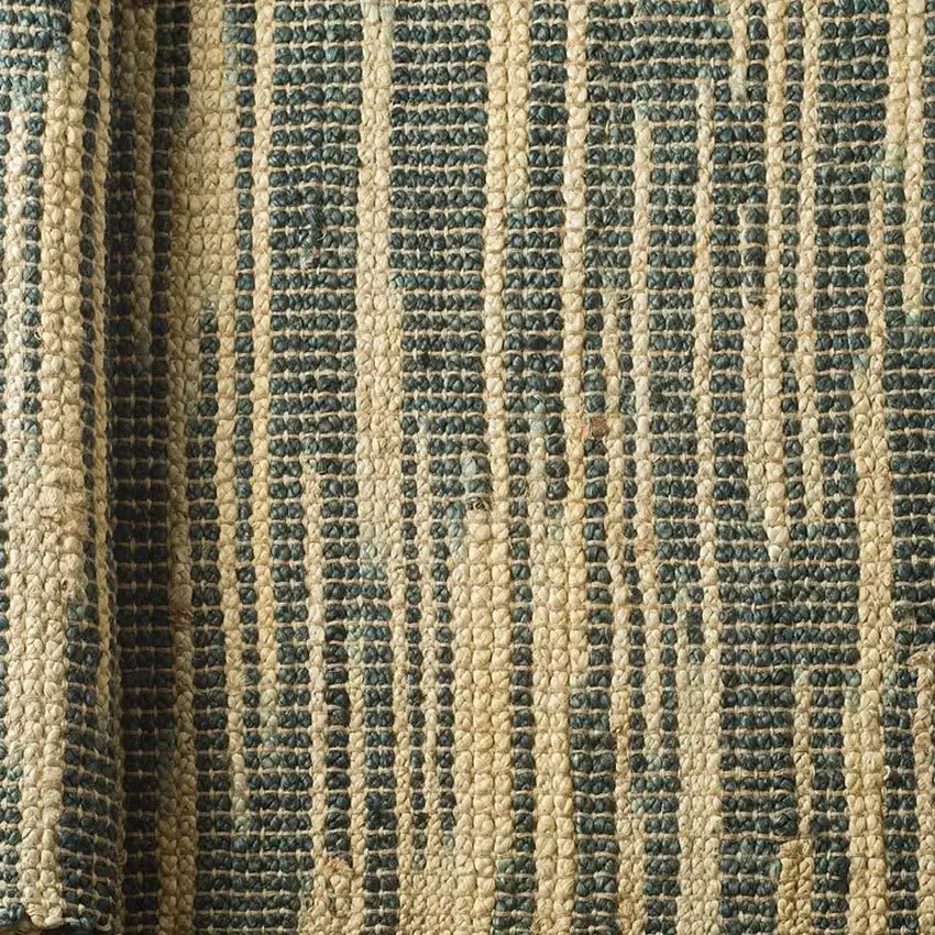 Beige And Green Jute Abstract Hand Woven Area Rug Photo 3