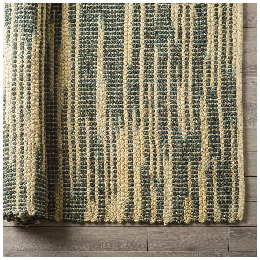 Beige And Green Jute Abstract Hand Woven Area Rug Photo 2