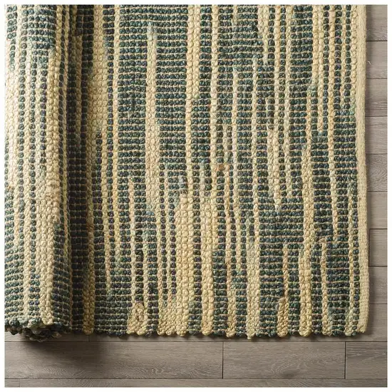 Beige And Green Jute Abstract Hand Woven Area Rug Photo 2