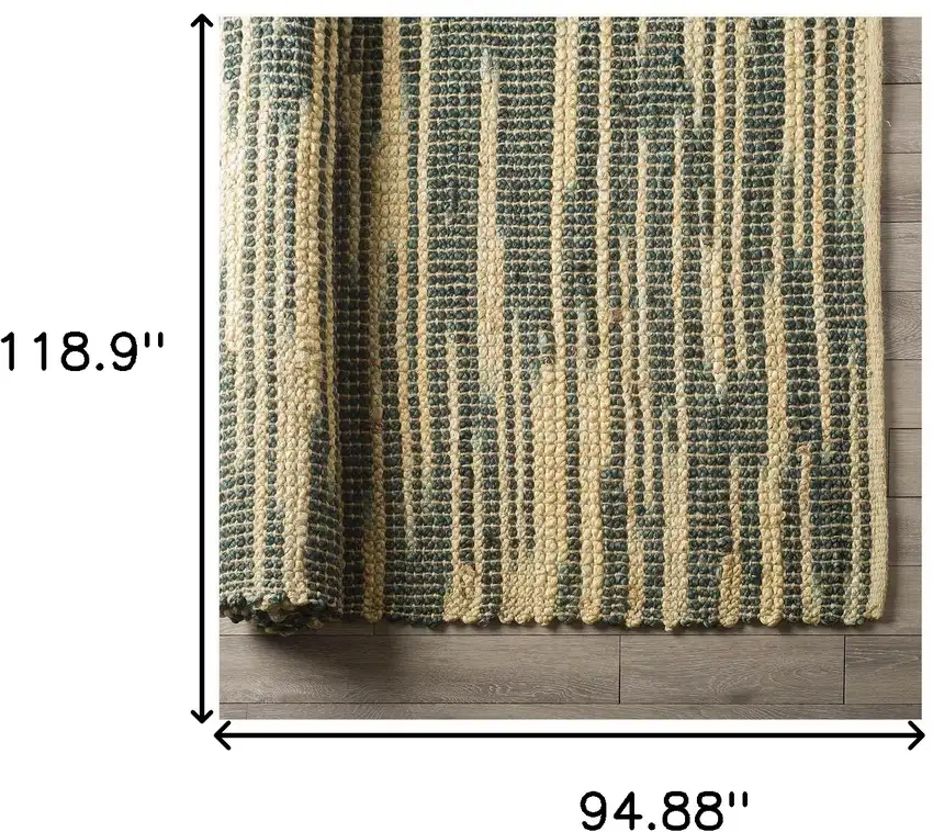 Beige And Green Jute Abstract Hand Woven Area Rug Photo 5