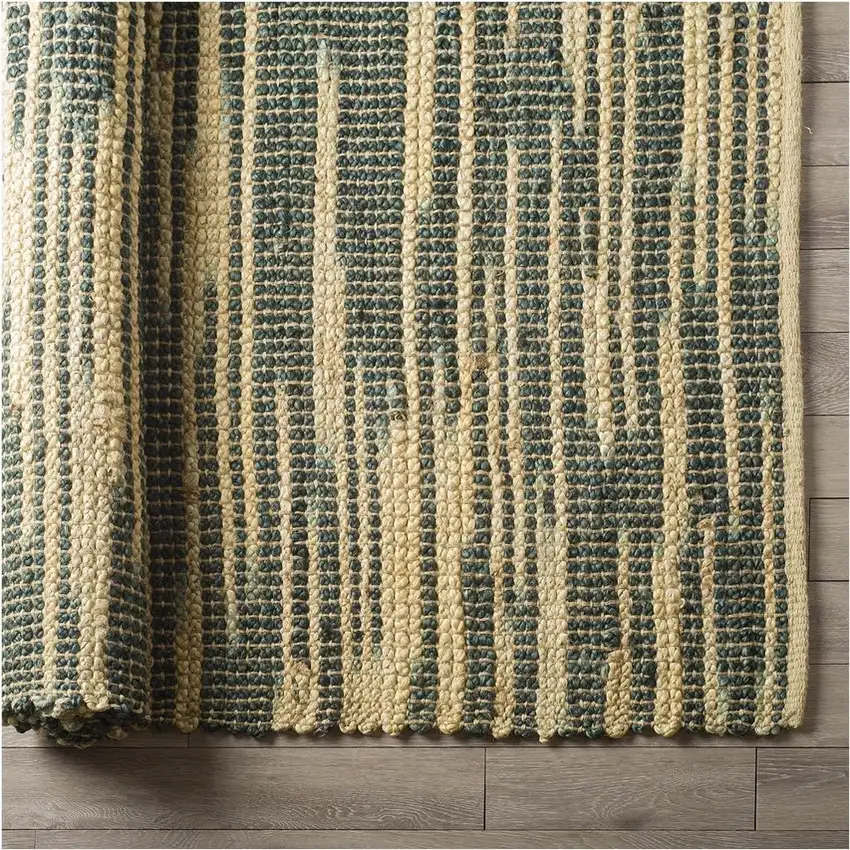 Beige And Green Jute Abstract Hand Woven Area Rug Photo 4