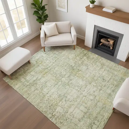Beige And Green Oriental Washable Area Rug With UV Protection Photo 4