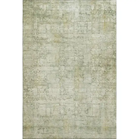 Beige And Green Oriental Washable Area Rug With UV Protection Photo 6