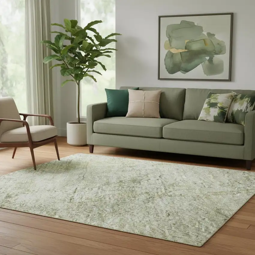 Beige And Green Oriental Washable Area Rug With UV Protection Photo 2