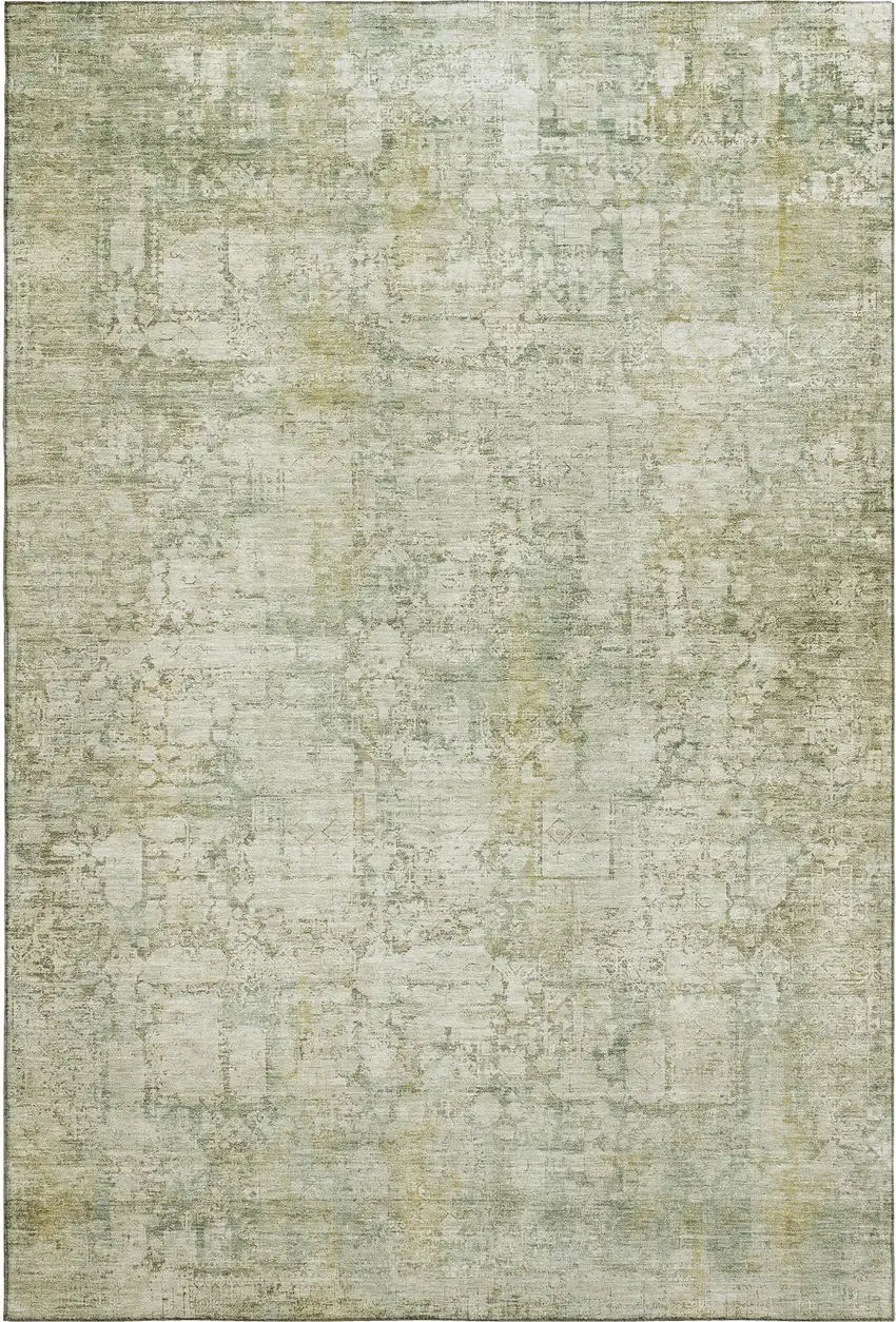 Beige And Green Oriental Washable Area Rug With UV Protection Photo 6