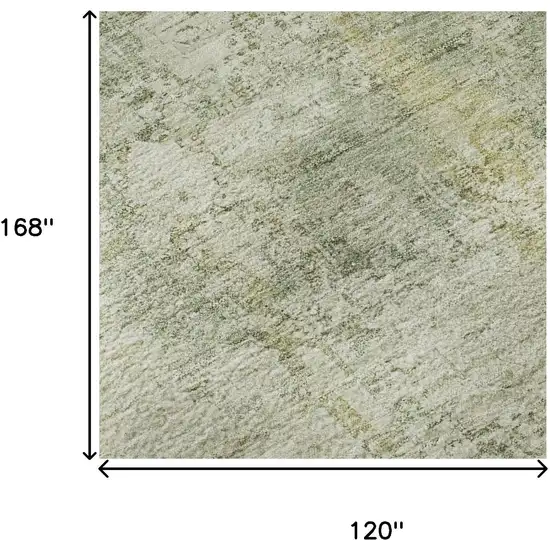 Beige And Green Oriental Washable Area Rug With UV Protection Photo 9