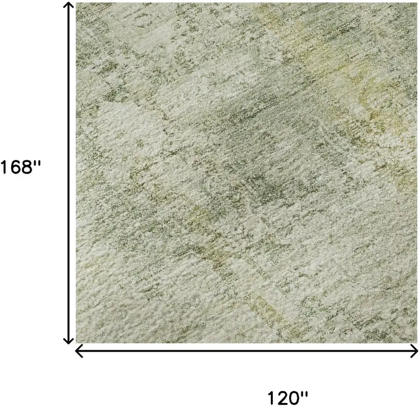 Beige And Green Oriental Washable Area Rug With UV Protection Photo 9