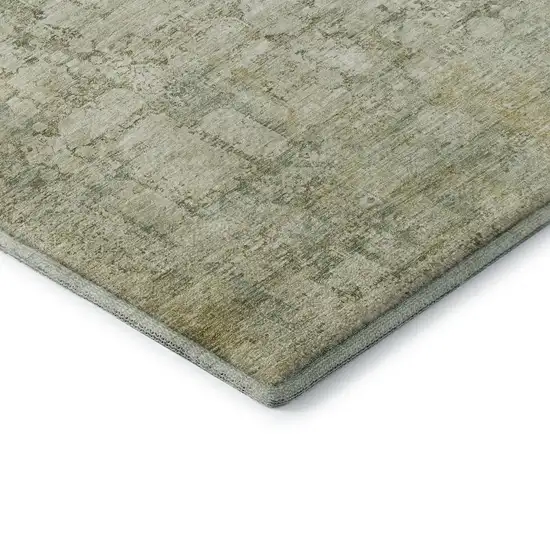 Beige And Green Oriental Washable Area Rug With UV Protection Photo 8