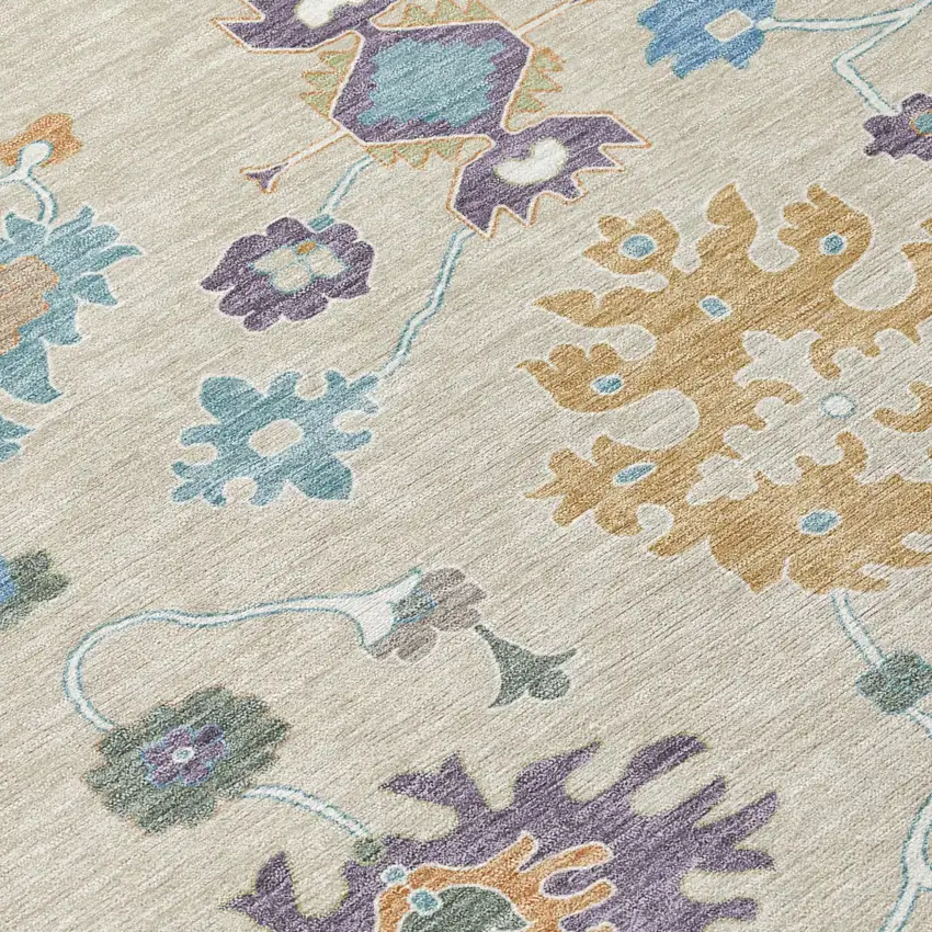 Beige And Green Oriental Washable Indoor Outdoor Area Rug Photo 6