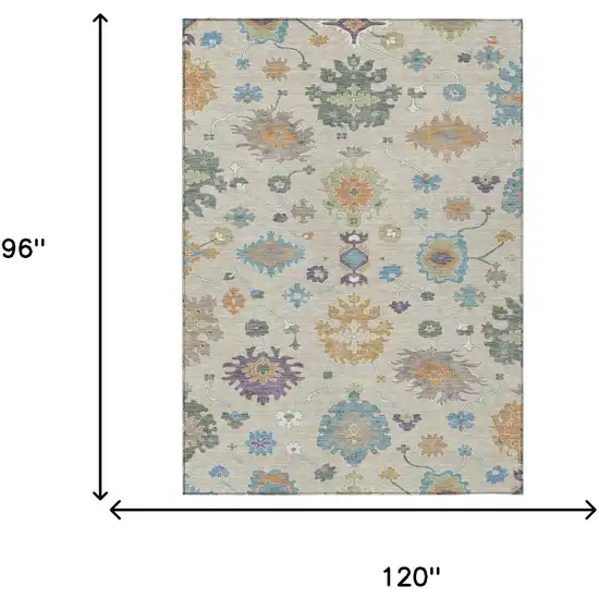 Beige And Green Oriental Washable Indoor Outdoor Area Rug Photo 7