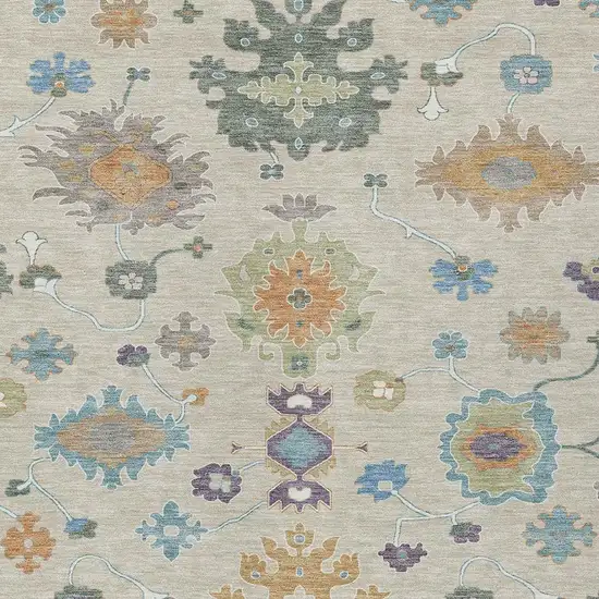 Beige And Green Oriental Washable Indoor Outdoor Area Rug Photo 3