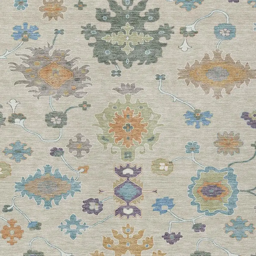 Beige And Green Oriental Washable Indoor Outdoor Area Rug Photo 3
