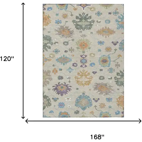 Beige And Green Oriental Washable Indoor Outdoor Area Rug Photo 7