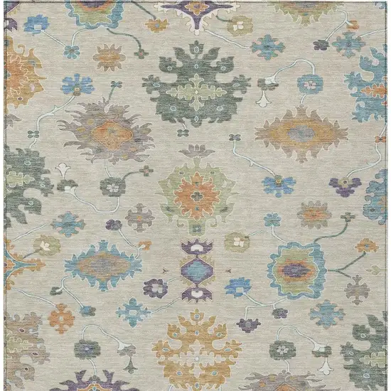 Beige And Green Oriental Washable Indoor Outdoor Area Rug Photo 4