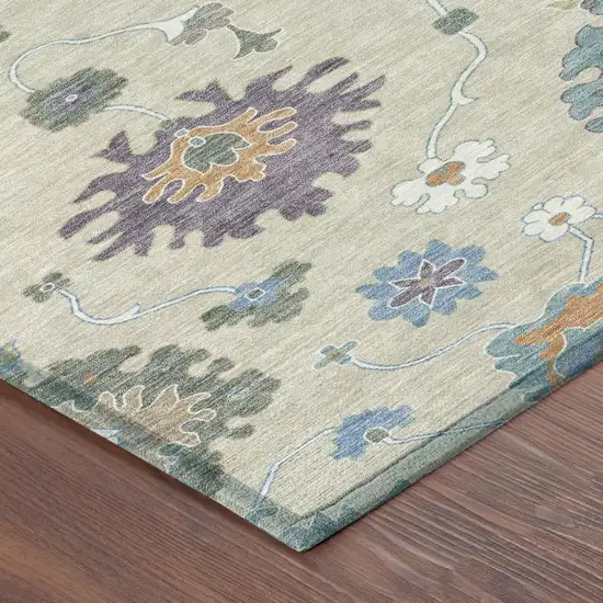 Beige And Green Oriental Washable Indoor Outdoor Area Rug Photo 5