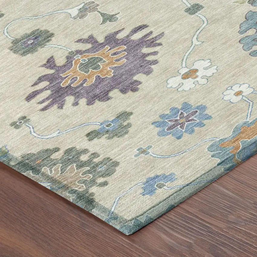 Beige And Green Oriental Washable Indoor Outdoor Area Rug Photo 5