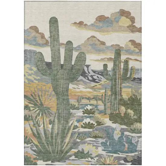 Beige And Green Trees Washable Indoor Outdoor Area Rug Photo 2