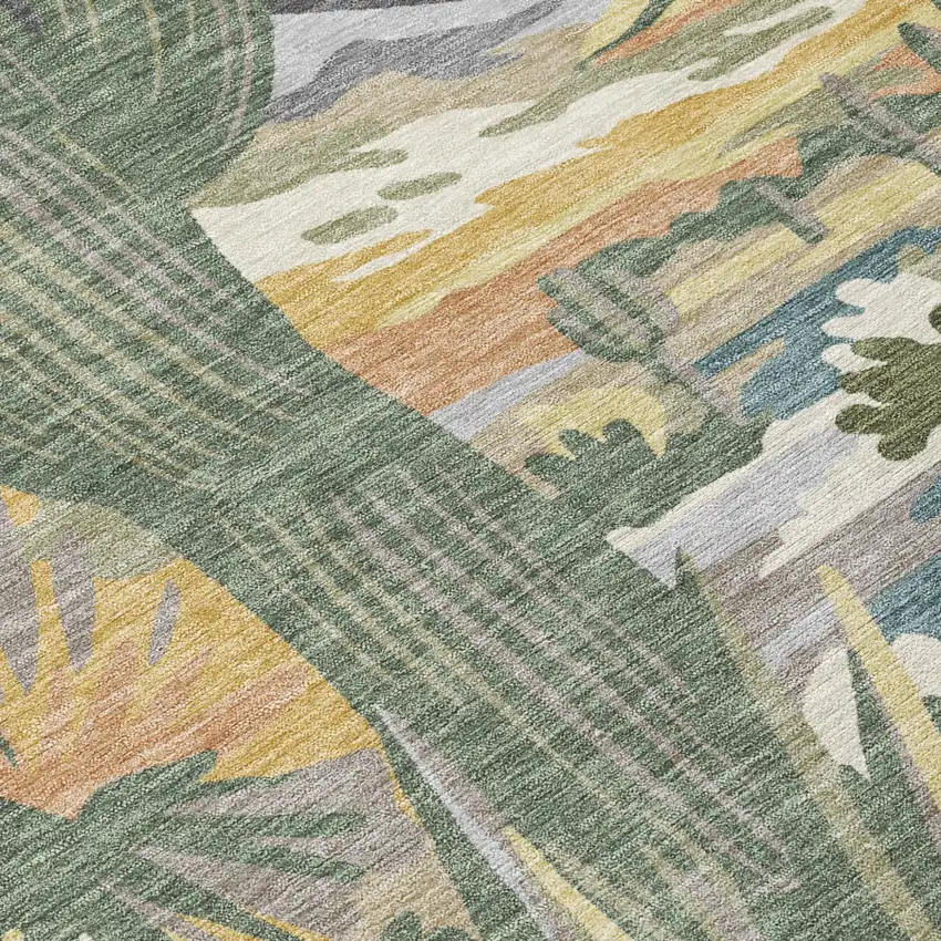 Beige And Green Trees Washable Indoor Outdoor Area Rug Photo 6