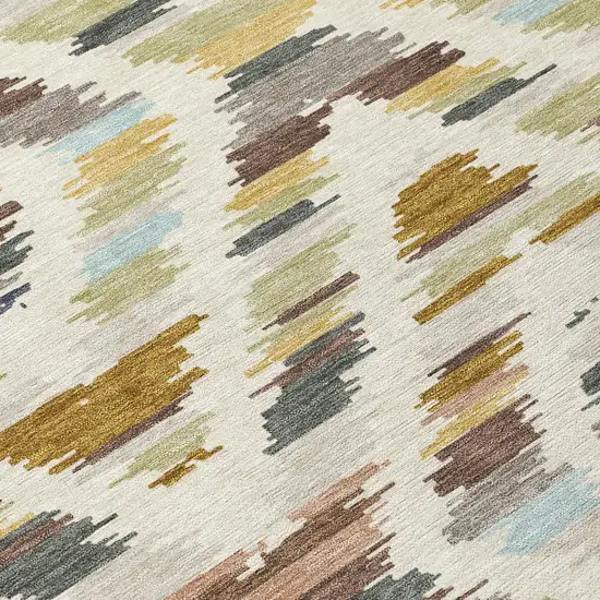 Beige And Green Tribal Washable Indoor Outdoor Area Rug Photo 2