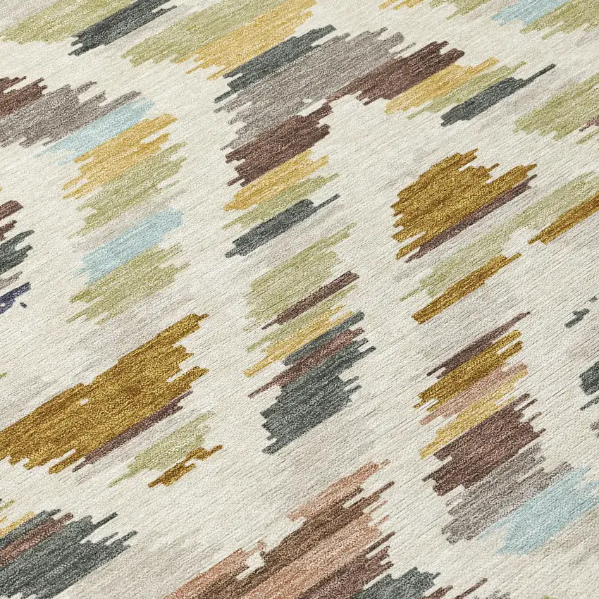 Beige And Green Tribal Washable Indoor Outdoor Area Rug Photo 2