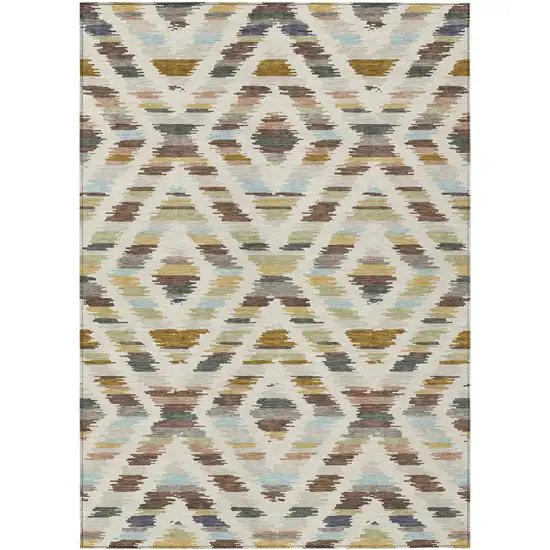 Beige And Green Tribal Washable Indoor Outdoor Area Rug Photo 8