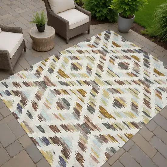 Beige And Green Tribal Washable Indoor Outdoor Area Rug Photo 7
