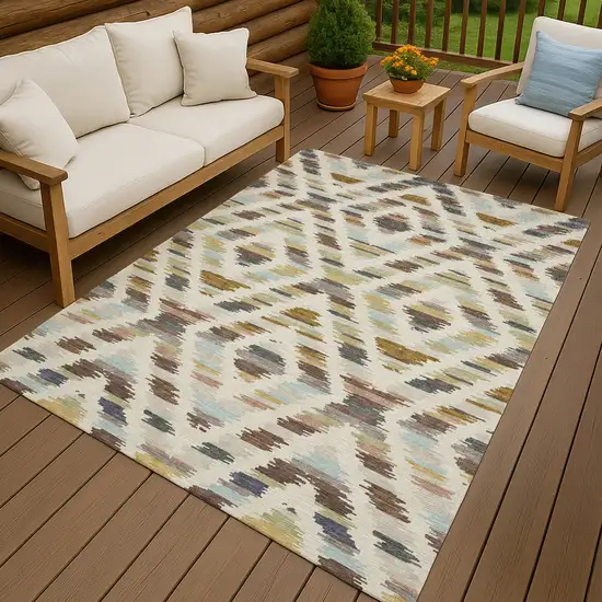 Beige And Green Tribal Washable Indoor Outdoor Area Rug Photo 4