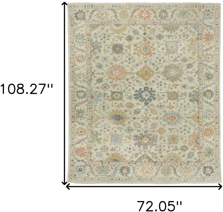 Beige And Green Wool Oriental Hand Knotted Area Rug With Fringe Photo 3