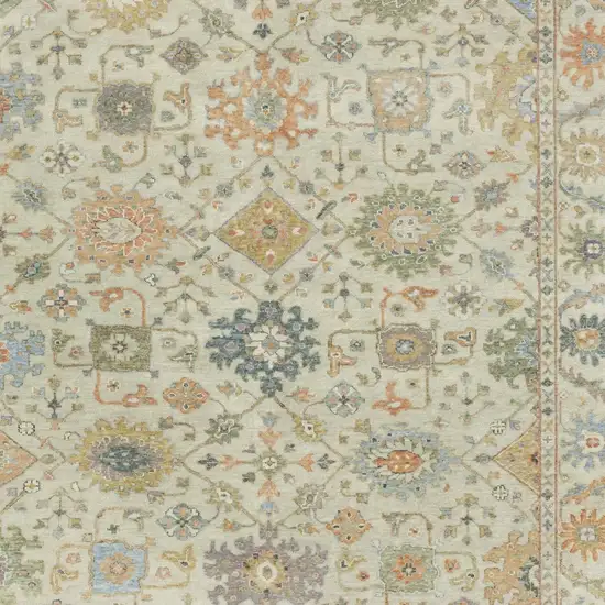 Beige And Green Wool Oriental Hand Knotted Area Rug With Fringe Photo 5
