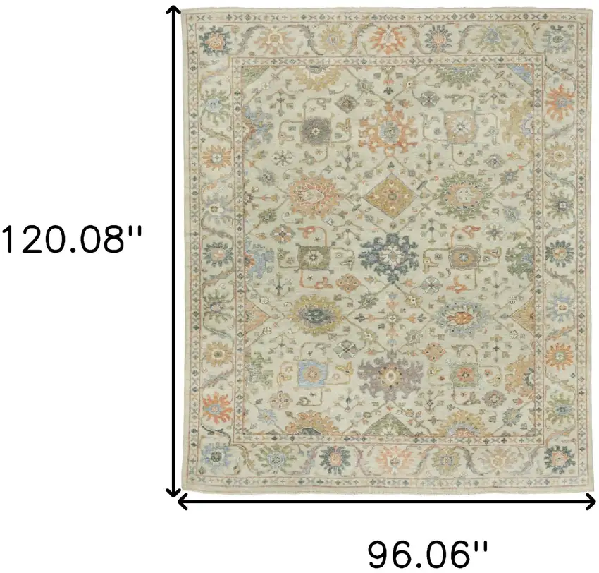 Beige And Green Wool Oriental Hand Knotted Area Rug With Fringe Photo 3