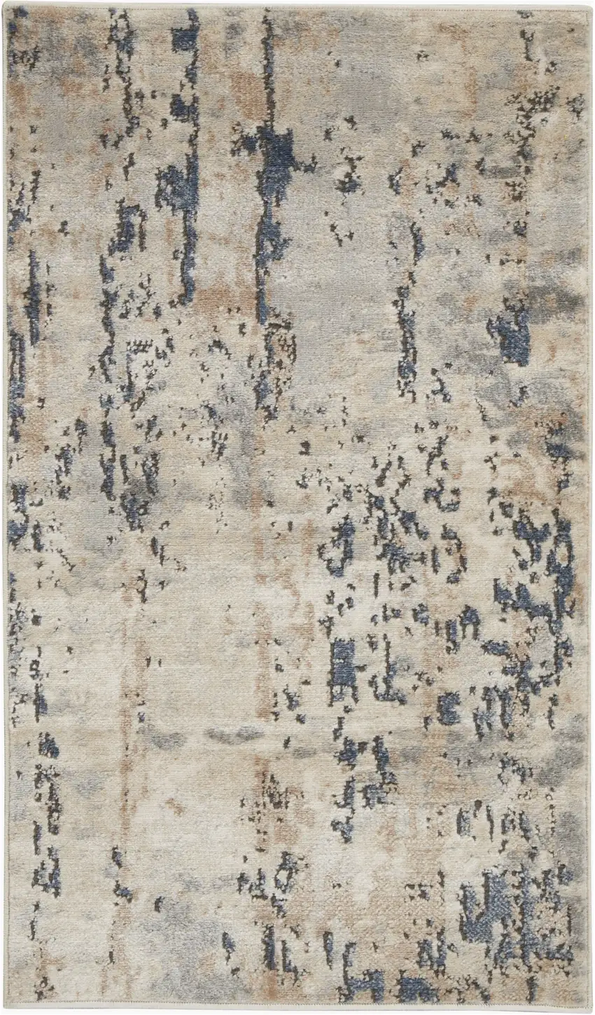 Beige And Grey Abstract Power Loom Non Skid Area Rug Photo 3