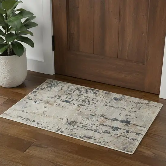 Beige And Grey Abstract Power Loom Non Skid Area Rug Photo 1