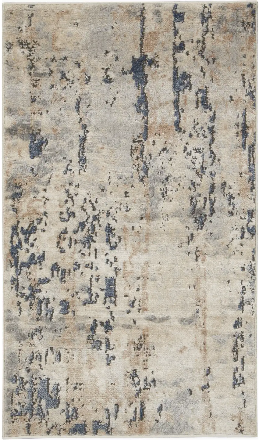 Beige And Grey Abstract Power Loom Non Skid Area Rug Photo 1
