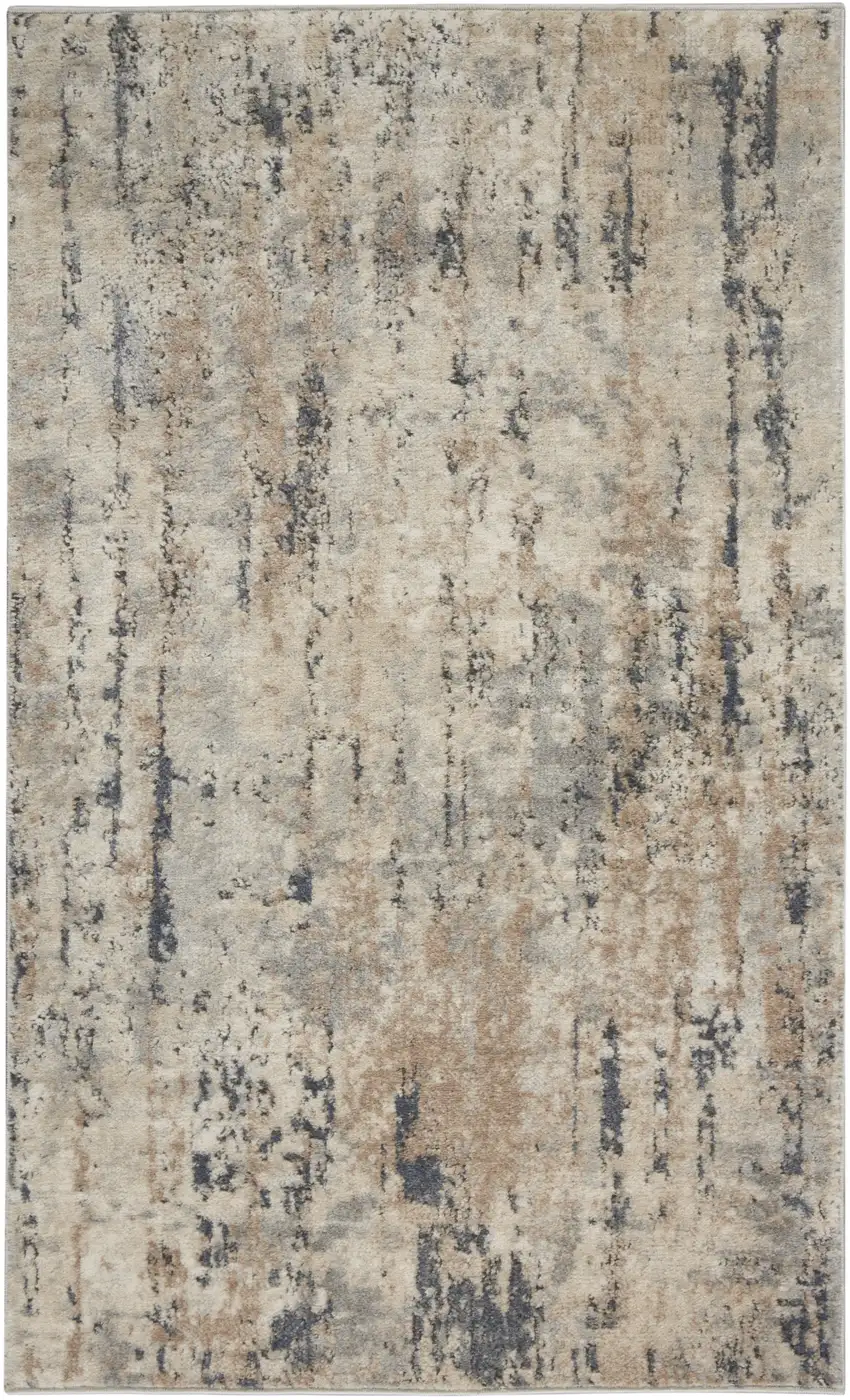 Beige And Grey Abstract Power Loom Non Skid Area Rug Photo 4